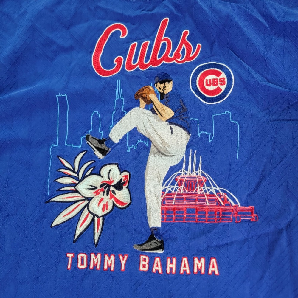 Chicago Cubs Tommy Bahama Button-Down Mens L Blue MLB Baseball Silk EUC